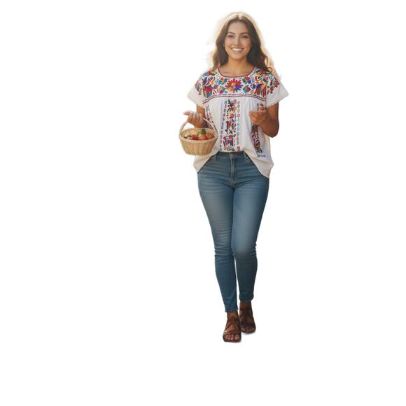 Mexican Hand embroidered bluse  Size L - Picture 5 of 14